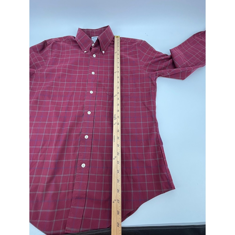 Brooks Brothers Regent Fit Non-Iron Cotton Check Shirt Mens Medium Burgundy Red - Picture 5 of 11